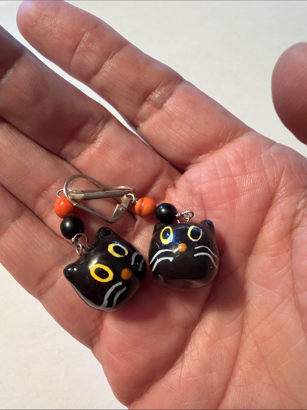 Hand Crafted Vintage Style Black Cat Dangle Pierce Earrings
